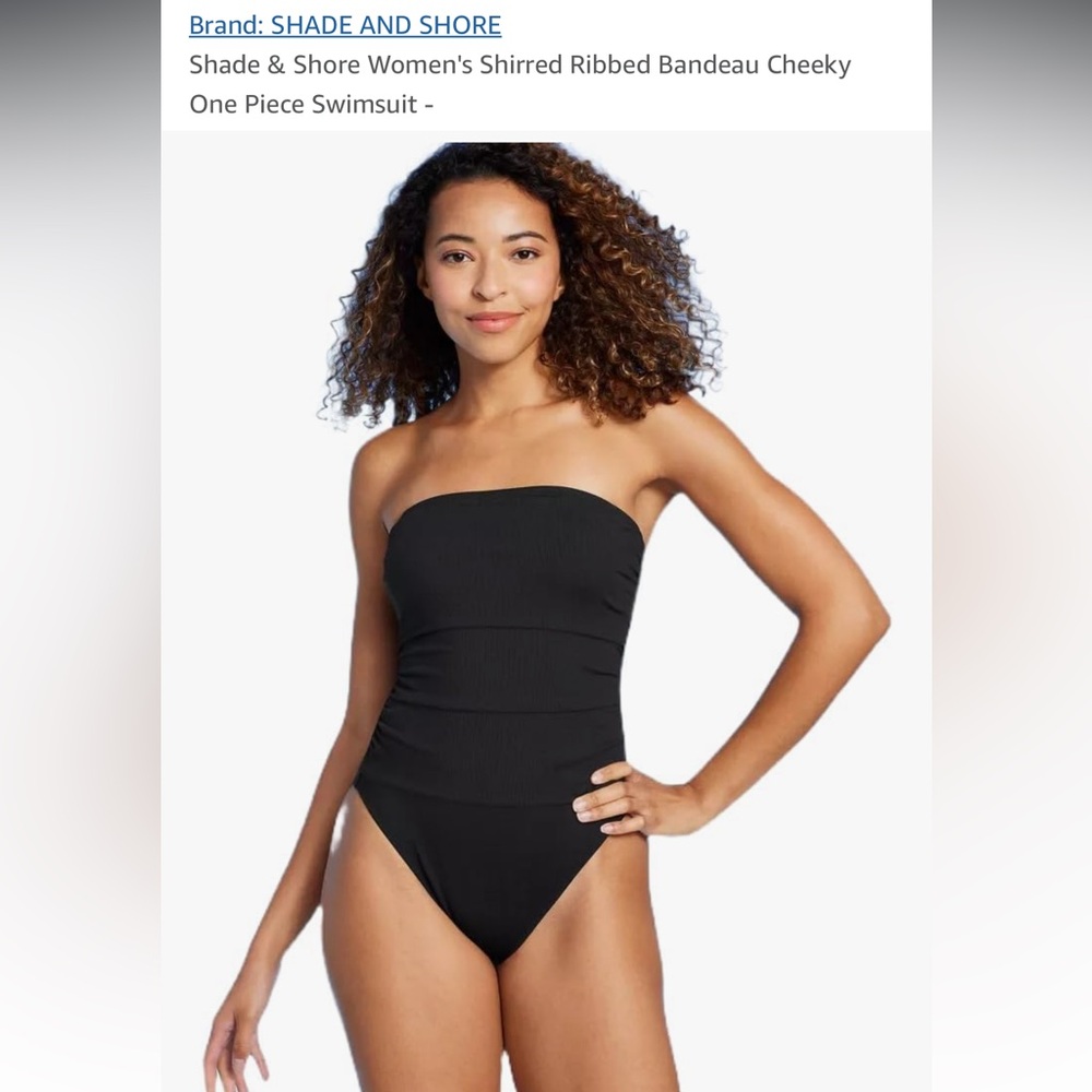 NWT Shade & Shore Black Bandeau with Ruching and Adjustable Straps Size …